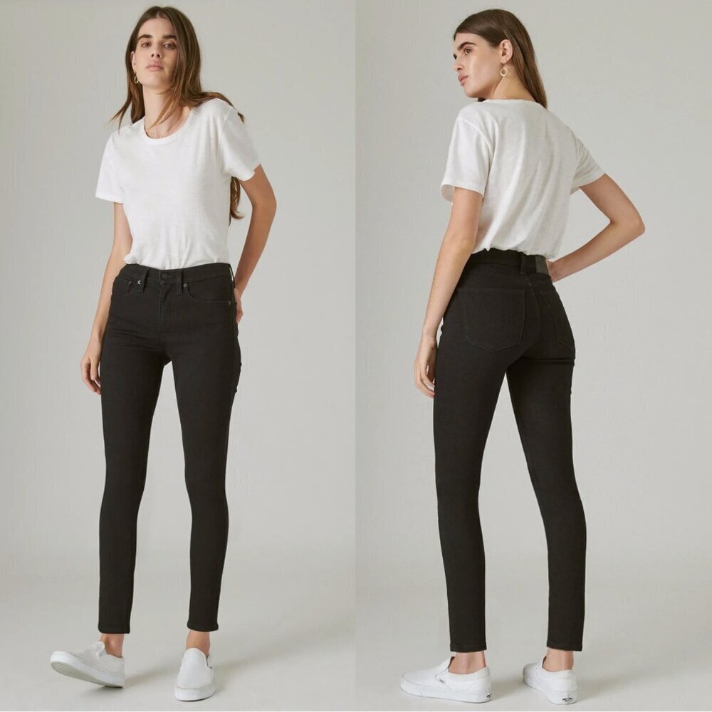 NWT New $99 Lucky Brand High Rise Bridgette Skinny Jeans In Clean Black Size 34